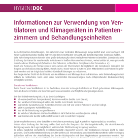 Informationen zur Verwendung von Ventilatoren und Klimageräten in Patientenzimmern und Behandlungseinheiten