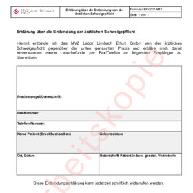 Erklärung über die Entbindung von der ärztlichen Schweigepflicht